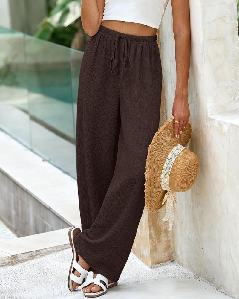 Mina Pantalon Femme Palazzo Large Taille Haute Texturé & Poches, vue 2