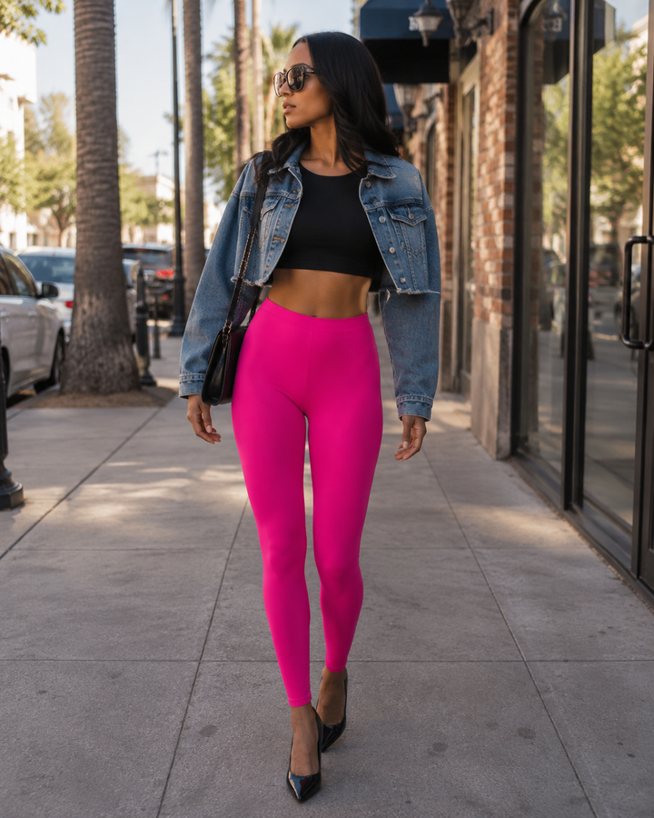 Delaney Legging Femme Années 80 Opaque Extensible Taille Unique Couleurs Vives