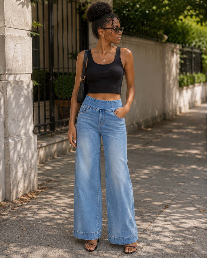 Imogen Jean Large Femme Taille Haute Élastique, Stretch, Coupe Droite & 4 Poches