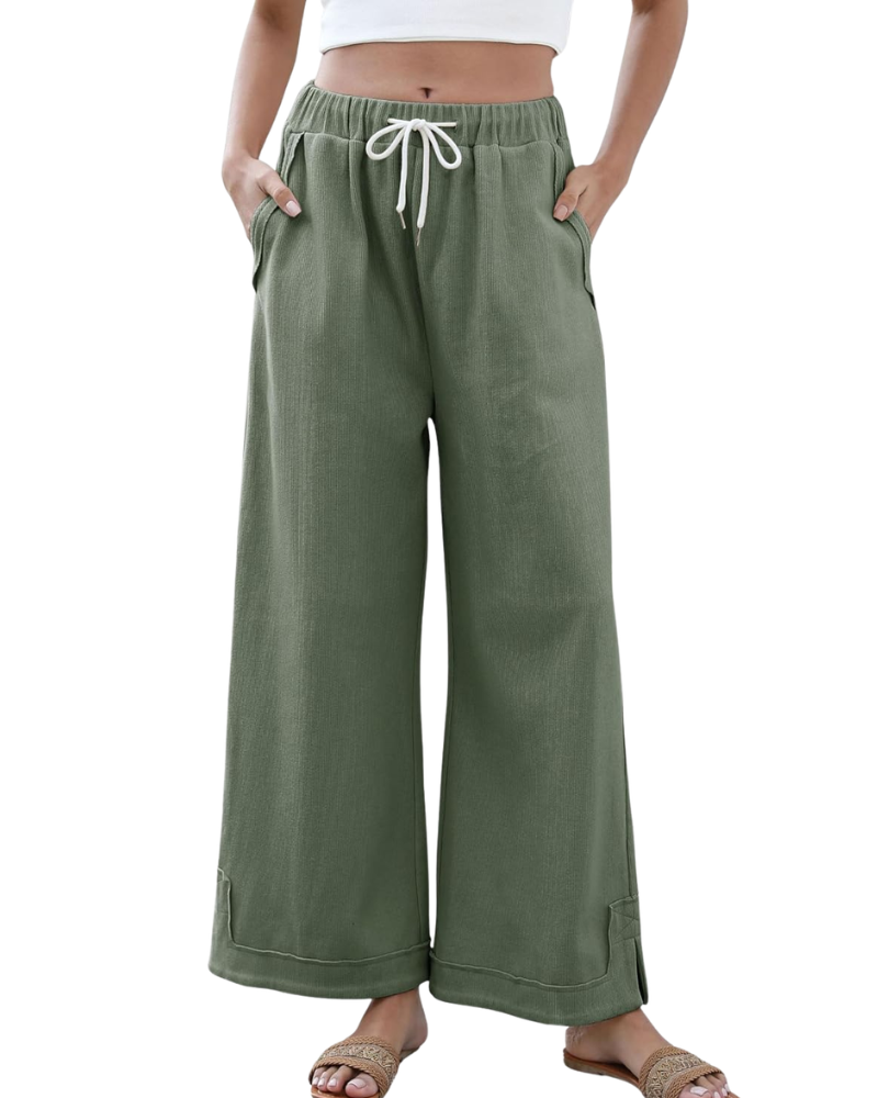 Ahtisa Pantalon Femme Palazzo Large Taille Élastique Cordon & Poches, vue 5