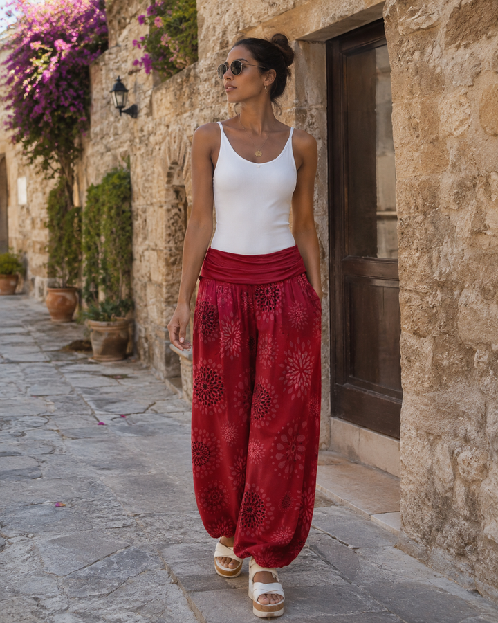 Bellamy Pantalon Sarouel Femme 100% Viscose Coupe Ample Taille Élastique Yoga Été