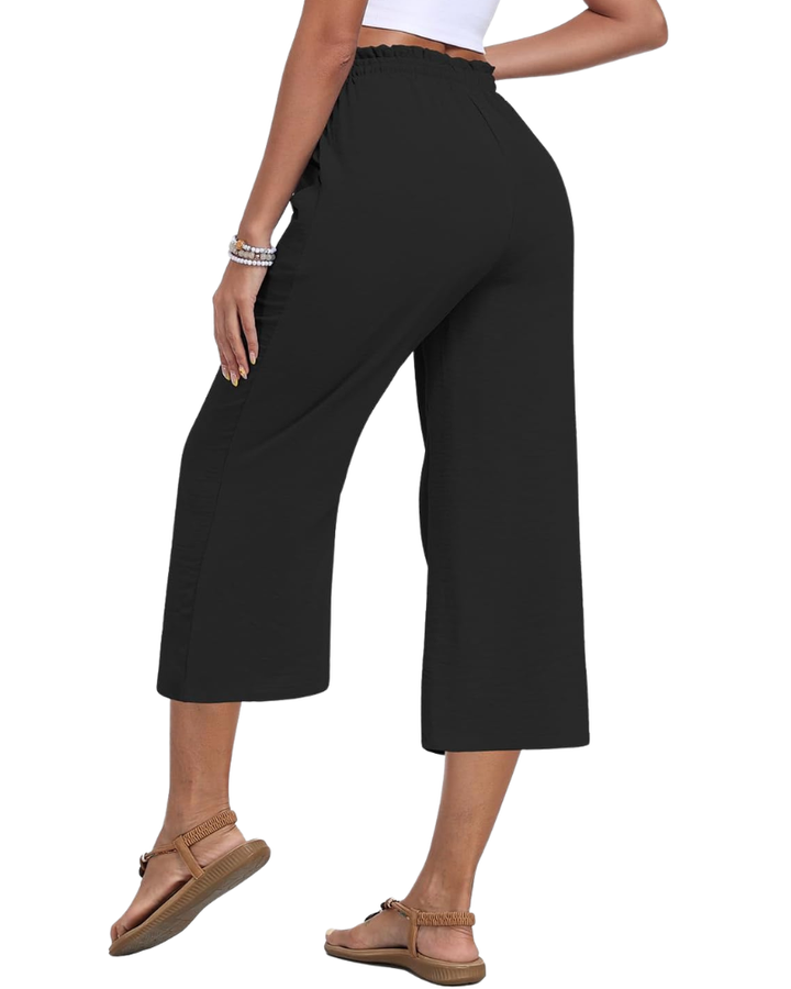 Zina Pantalon Femme Capri Large Taille Haute Cordon & Poches Été, vue 5