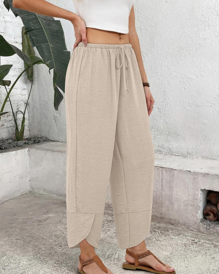 Klair Pantalon Femme Capri Palazzo Large Taille Élastique Cordon & Poches, vue 2