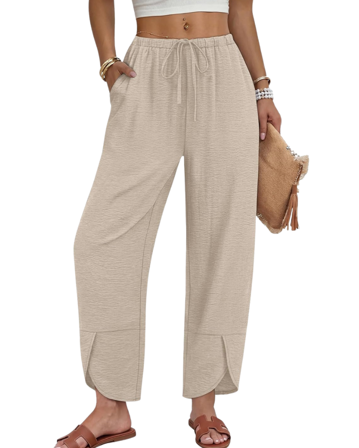 Klair Pantalon Femme Capri Palazzo Large Taille Élastique Cordon & Poches, vue 5