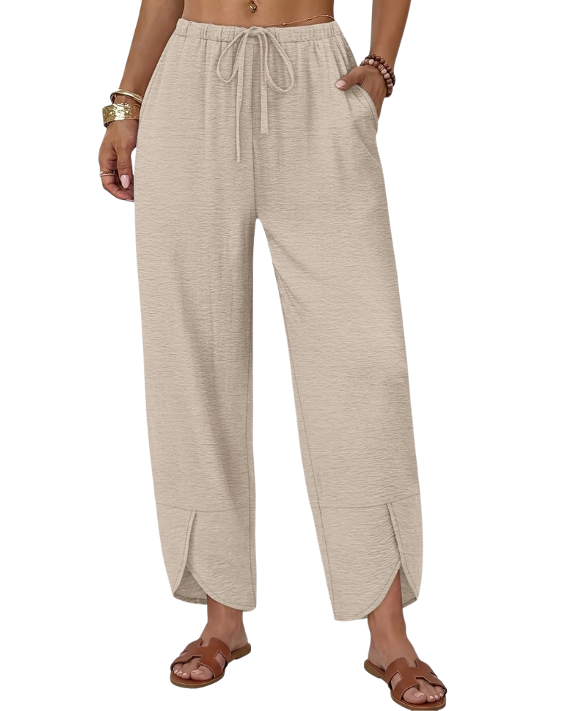 Klair Pantalon Femme Capri Palazzo Large Taille Élastique Cordon & Poches, vue 4