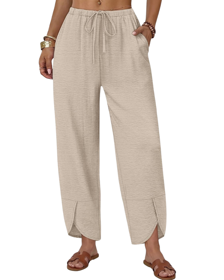Klair Pantalon Femme Capri Palazzo Large Taille Élastique Cordon & Poches, vue 4