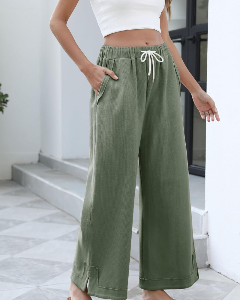 Ahtisa Pantalon Femme Palazzo Large Taille Élastique Cordon & Poches, vue 3