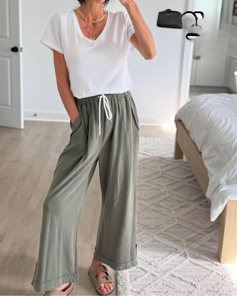 Ahtisa Pantalon Femme Palazzo Large Taille Élastique Cordon & Poches, vue 4