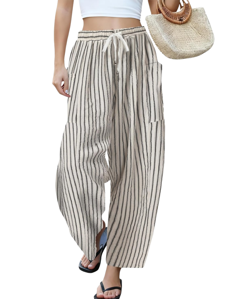 Tina Pantalon Femme Palazzo Lin Large Oversize Taille Cordon & Poches, vue 2