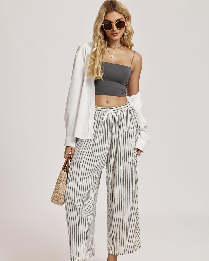 Tina Pantalon Femme Palazzo Lin Large Oversize Taille Cordon & Poches, vue 5