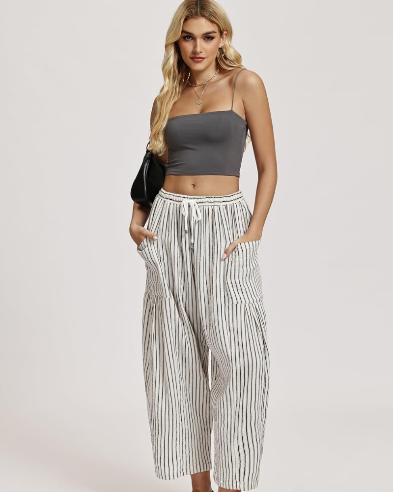 Tina Pantalon Femme Palazzo Lin Large Oversize Taille Cordon & Poches, vue 6