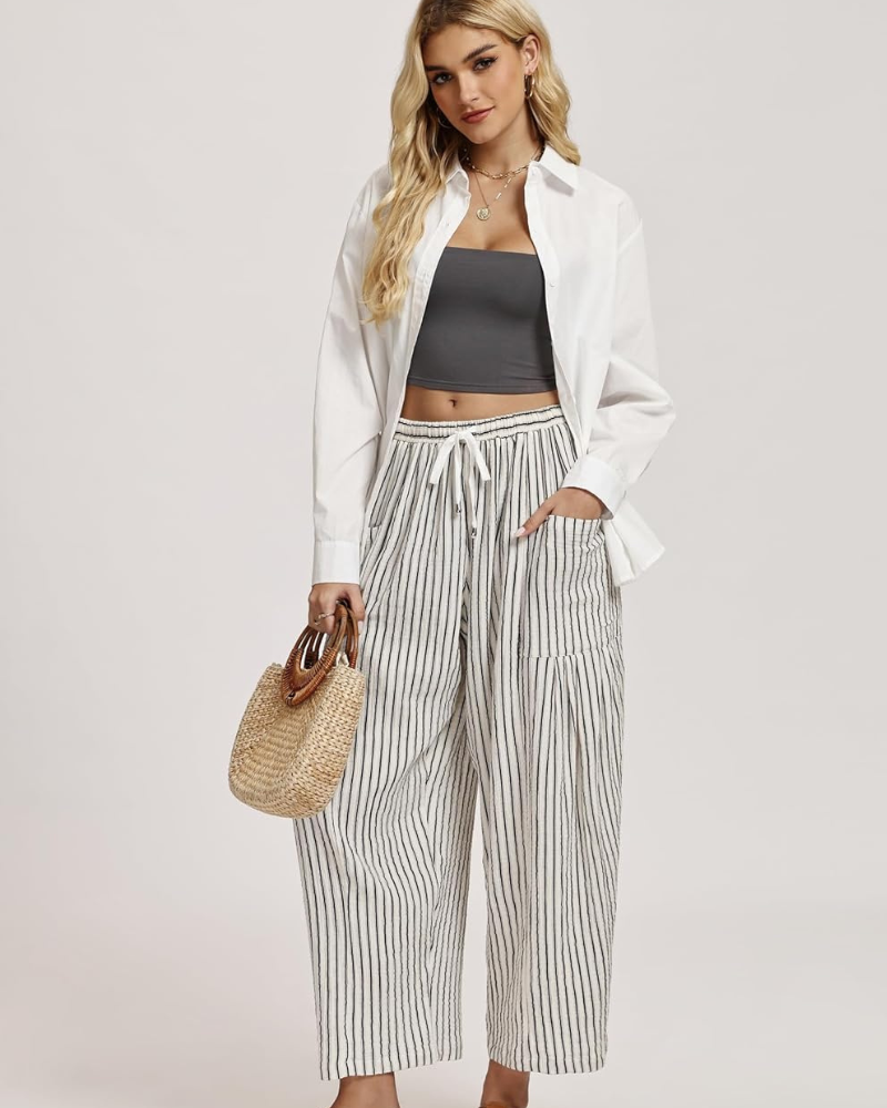 Tina Pantalon Femme Palazzo Lin Large Oversize Taille Cordon & Poches, vue 3