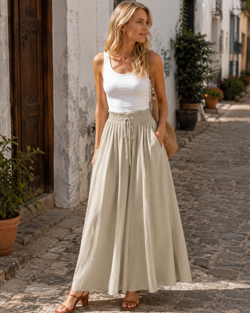 Jennalyn Pantalon Femme Large Taille Haute Élastique, Coupe Fluide, Décontracté Chic
