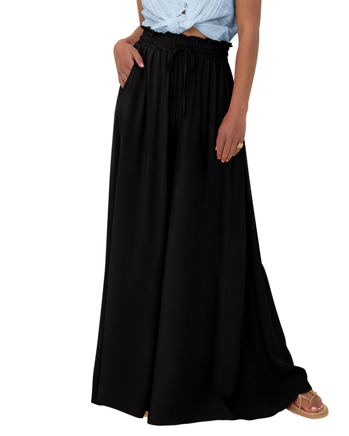 Sutton Pantalon Palazzo Femme Taille Haute Élastique Jambes Larges Fluide avec Poches, vue 2