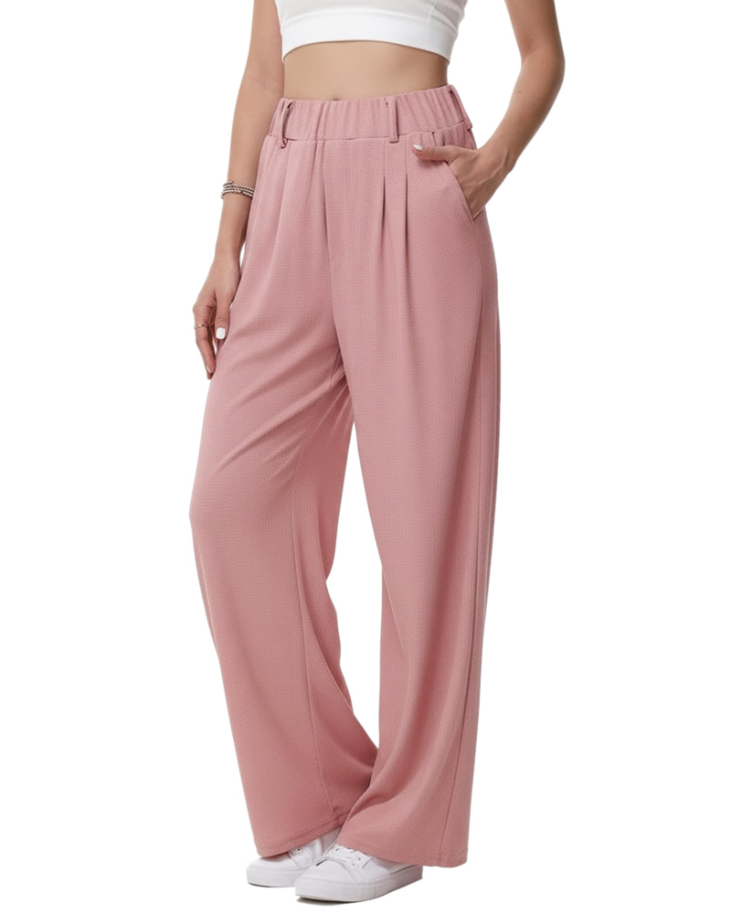 Blythe Pantalon Palazzo Femme Taille Haute Élastique Jambes Larges avec Poches, vue 2