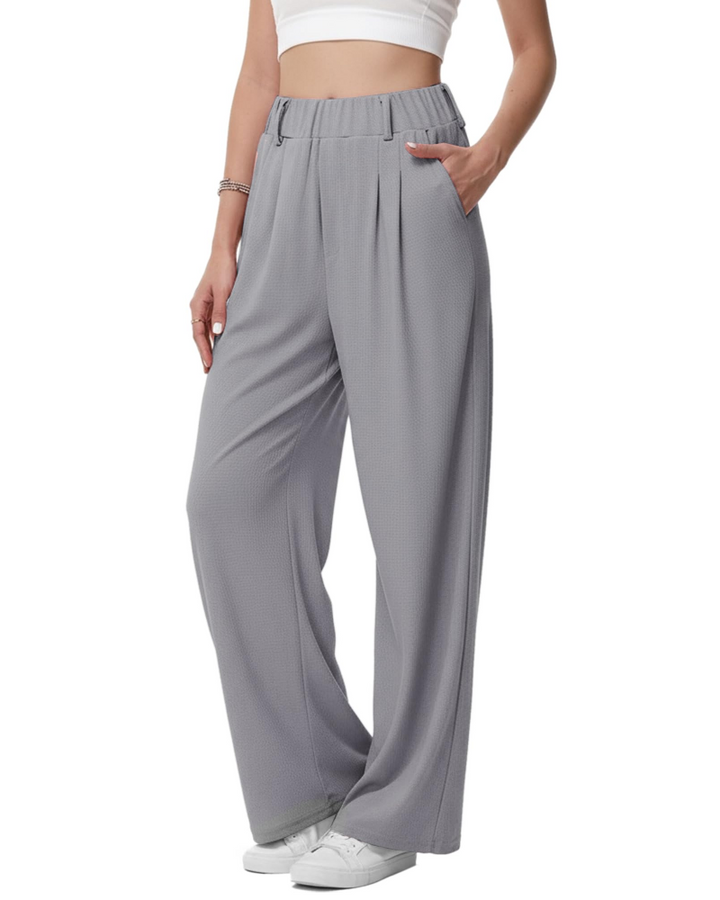 Blythe Pantalon Palazzo Femme Taille Haute Élastique Jambes Larges avec Poches, vue 3