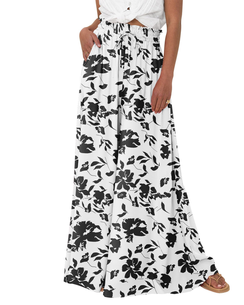 Sutton Pantalon Palazzo Femme Taille Haute Élastique Jambes Larges Fluide avec Poches, vue 3
