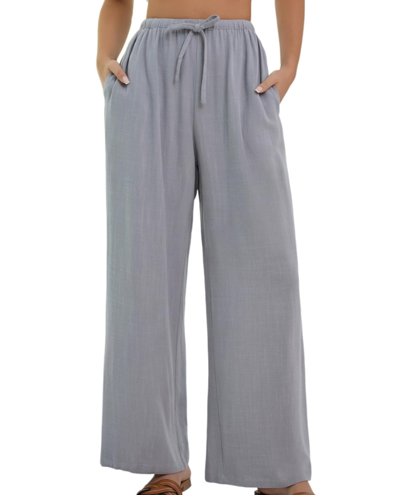 Merritt Pantalon Femme Lin & Coton Taille Haute Élastique Jambes Larges avec Poches, vue 5