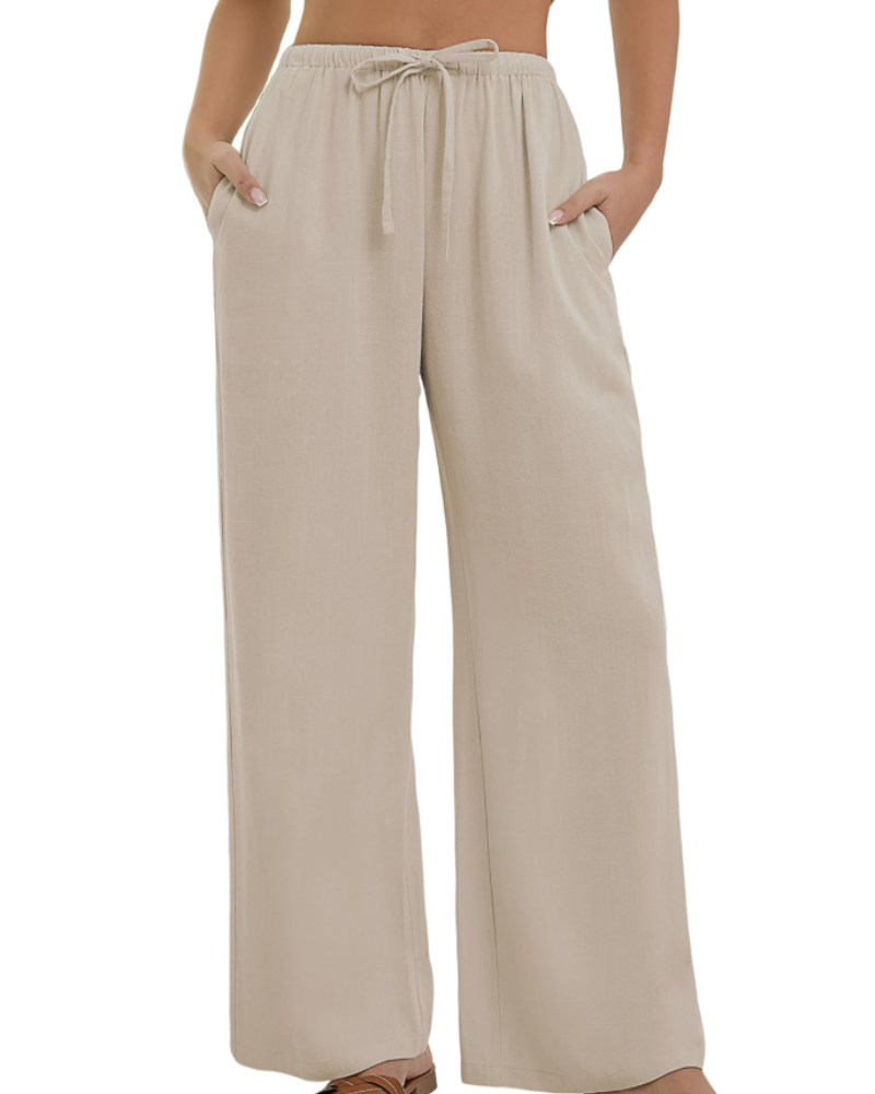 Merritt Pantalon Femme Lin & Coton Taille Haute Élastique Jambes Larges avec Poches, vue 7