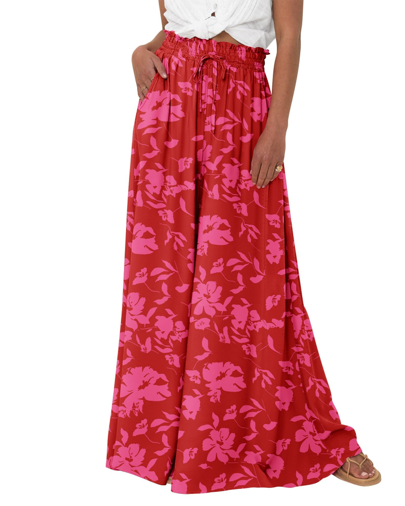 Sutton Pantalon Palazzo Femme Taille Haute Élastique Jambes Larges Fluide avec Poches, vue 6