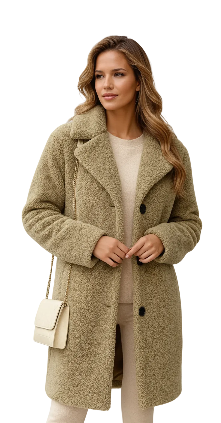 Mayleen Manteau Teddy Femme Veste Douce et Chaude avec Col Revers et Fermeture à Boutons, vue 4