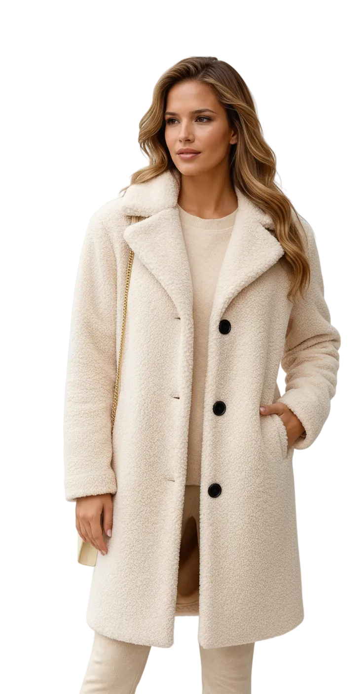 Mayleen Manteau Teddy Femme Veste Douce et Chaude avec Col Revers et Fermeture à Boutons, vue 5