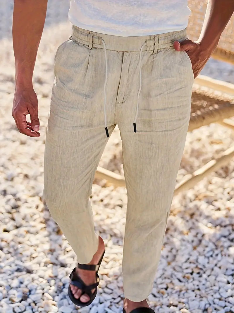 PANTALONS LARGES EN LIN AVEC CORDON