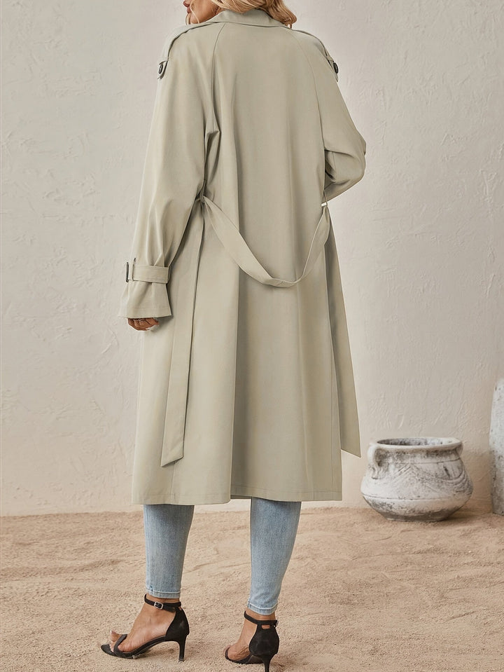 Eshita Trench pour femme Manteau long élégant en mélange de coton avec coupe structurée & fermeture à boutons, vue 5