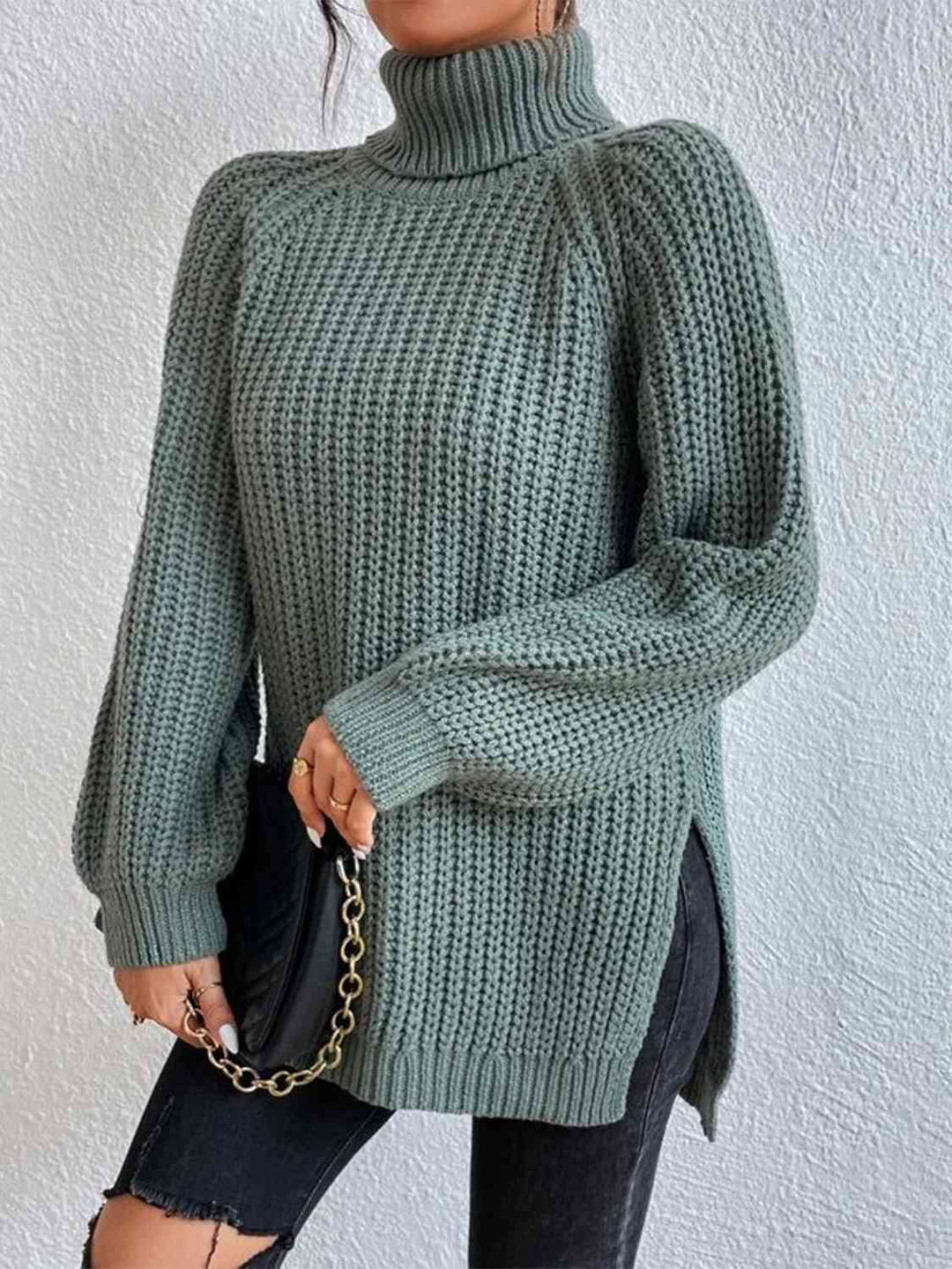 Angela Pull Femme Pull à Col Roulé Côtelé avec Fente Latérale Chic pour Automne/Hiver Élégant, vue 3