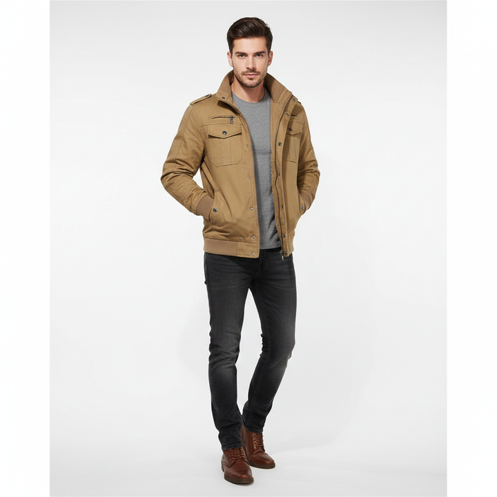 Aiden Blouson Aviateur Homme Veste Pilote Chaude avec Doublure Polaire & Col Montant