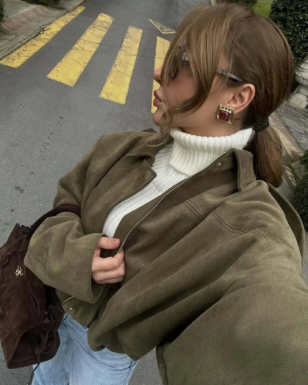 Isla Veste Femme en Daim Blouson Oversize Élégant avec Coupe Moderne & Confort Doux, vue 2