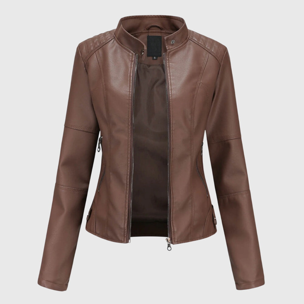 Léa Veste en Cuir Femme Zippée Col Montant
