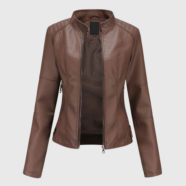Léa Veste en Cuir Femme Zippée Col Montant