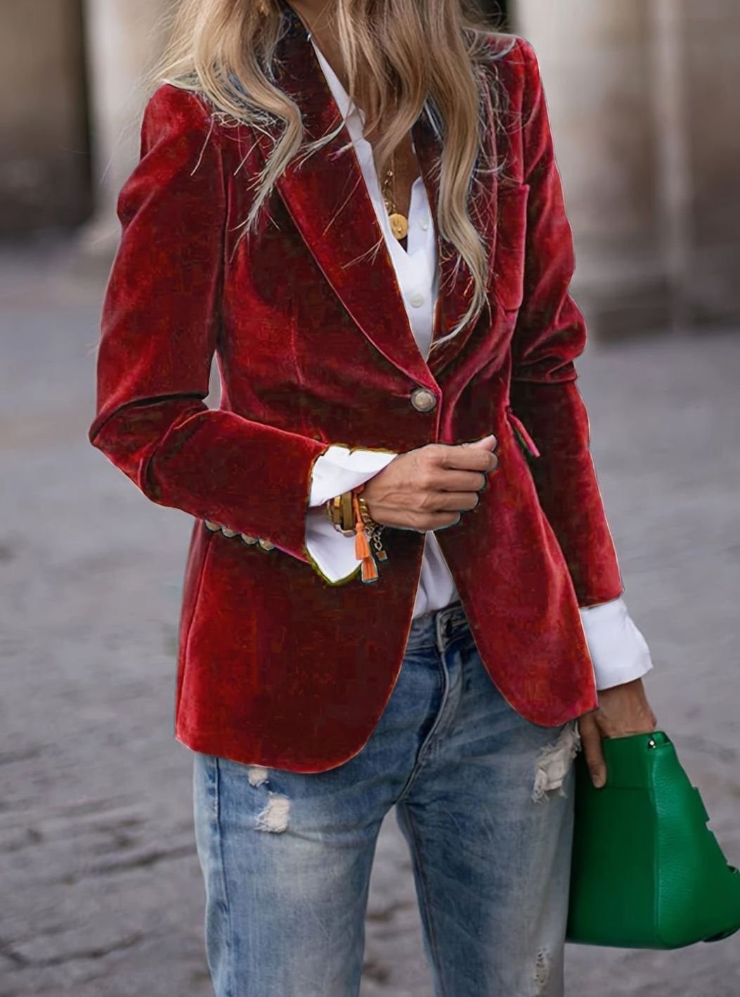 Women's Velvet Blazer with One Button – Dress Jacket for the Holidays and Office