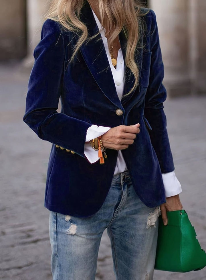 Women's Velvet Blazer with One Button – Dress Jacket for the Holidays and Office