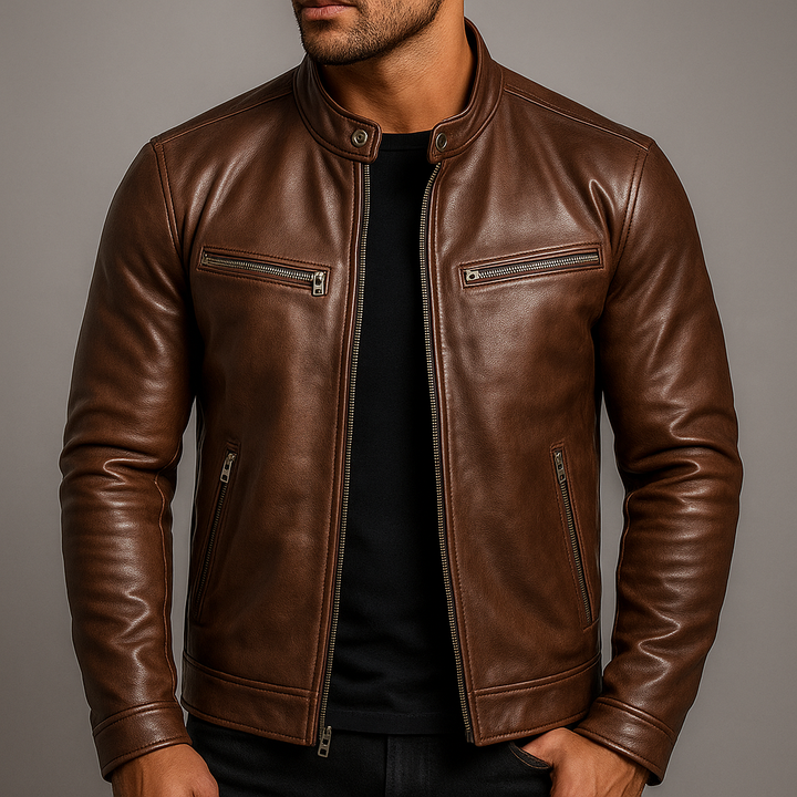 Blouson en cuir vintage homme zippé