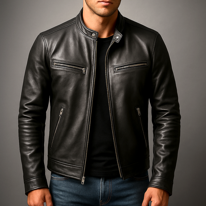 Men's Vintage Leather Jacket – Retro Style Zip-Up Jacket