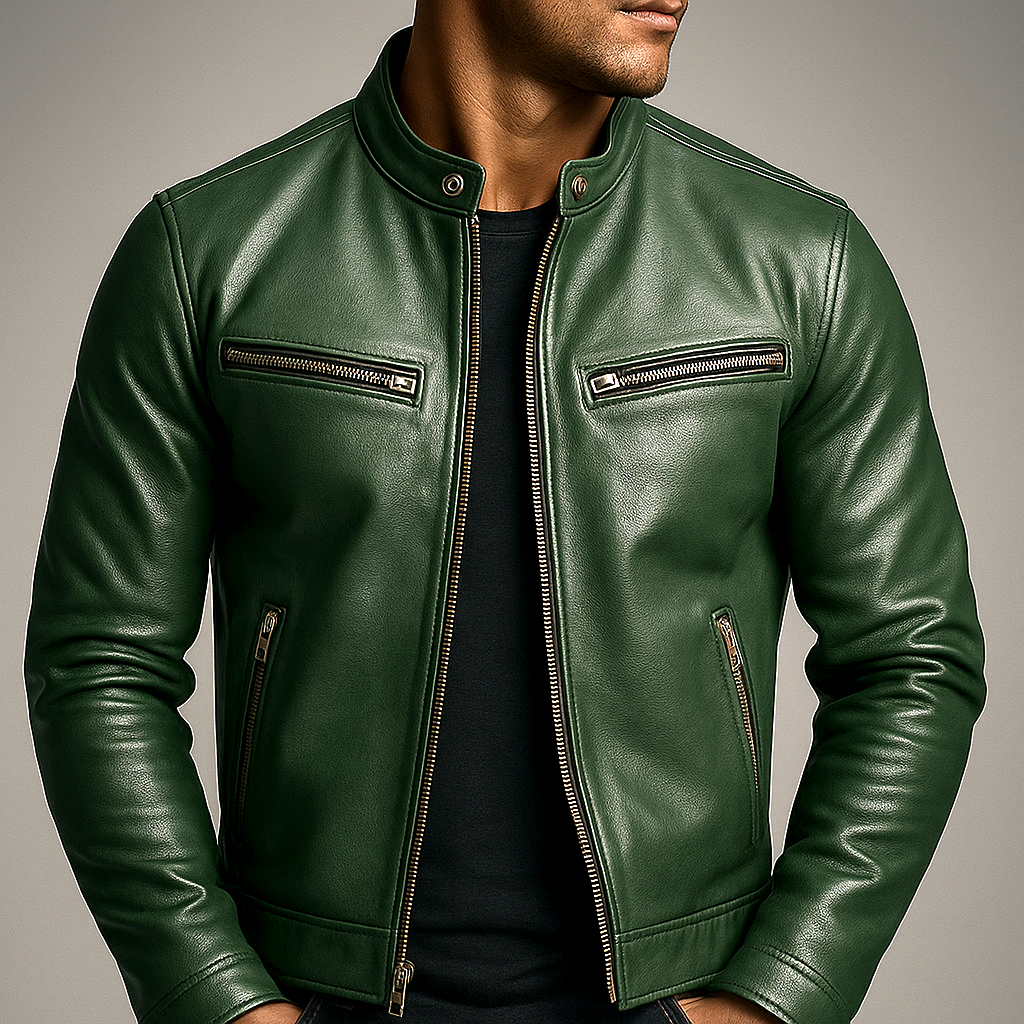 Men's Vintage Leather Jacket – Retro Style Zip-Up Jacket