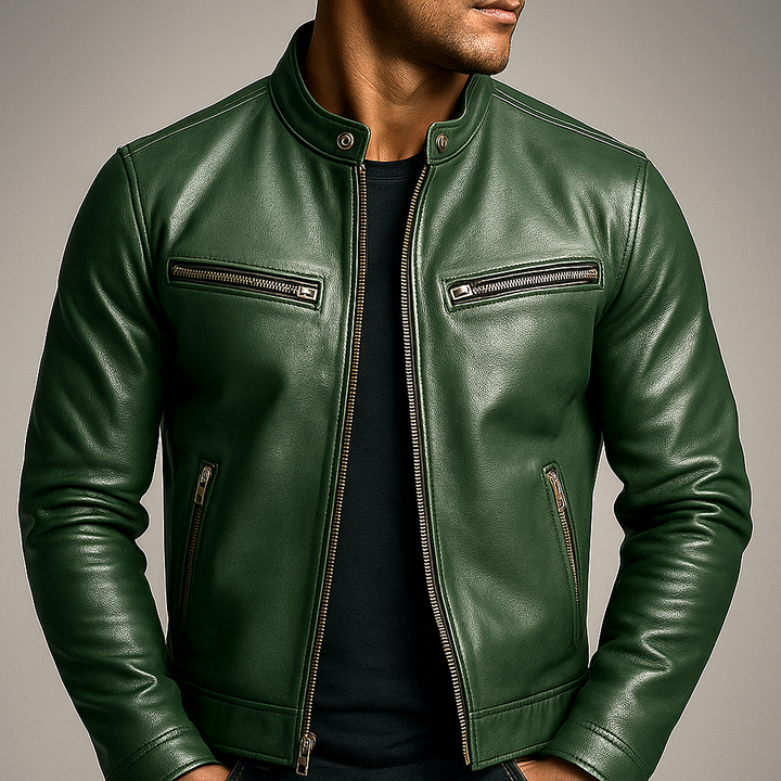 Men's Vintage Leather Jacket – Retro Style Zip-Up Jacket