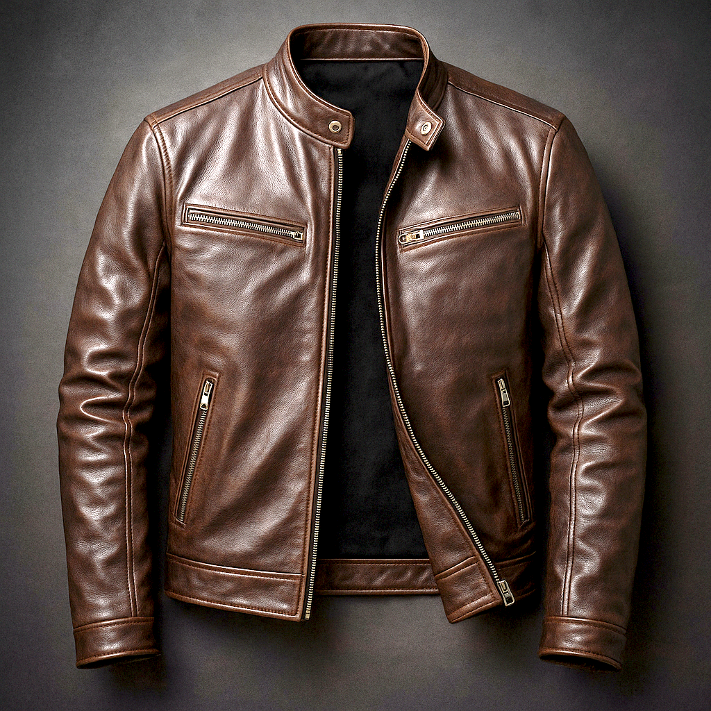 Men's Vintage Leather Jacket – Retro Style Zip-Up Jacket
