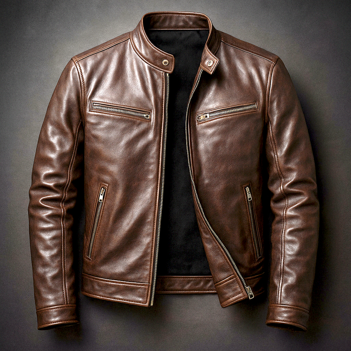 Men's Vintage Leather Jacket – Retro Style Zip-Up Jacket