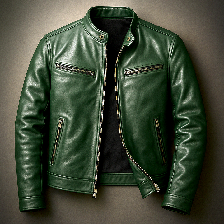 Men's Vintage Leather Jacket – Retro Style Zip-Up Jacket