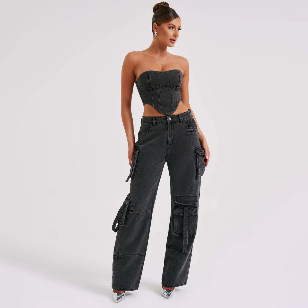 Jutta Jean Cargo Femme Pantalon Taille Haute avec Poches Utilitaires & Coupe Décontractée, vue 6