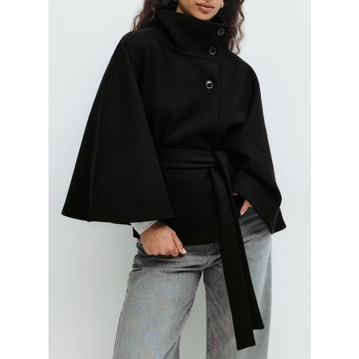 Charlotte Manteau Cape Femme Col Haut & Ceinture Ajustable pour Élégance et Chaleur Hivernale, vue 6