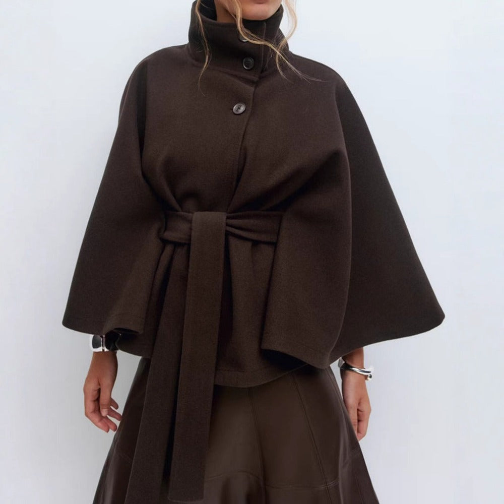 Charlotte Manteau Cape Femme Col Haut & Ceinture Ajustable pour Élégance et Chaleur Hivernale, vue 5
