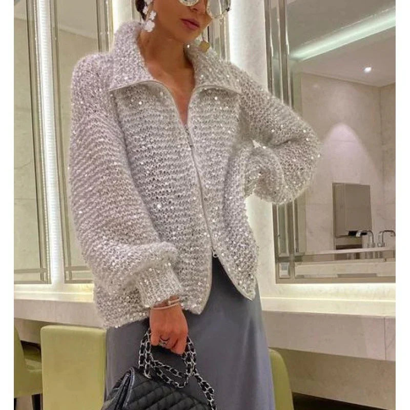 Sol Cardigan Femme Gilet Élégant à Paillettes Confortable & Sophistiqué, vue 8