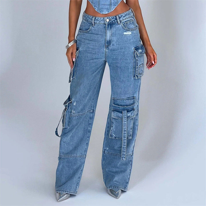 Jutta Jean Cargo Femme Pantalon Taille Haute avec Poches Utilitaires & Coupe Décontractée, vue 2