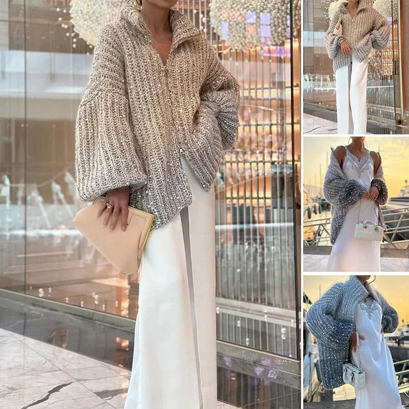 Sol Cardigan Femme Gilet Élégant à Paillettes Confortable & Sophistiqué