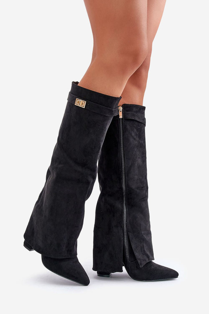 Amélie Bottes Hautes Bottes en Suédine Noire avec Bout Pointu & Détails Élégants, vue 3