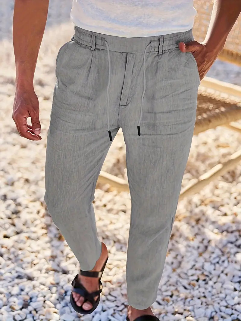 PANTALONS LARGES EN LIN AVEC CORDON